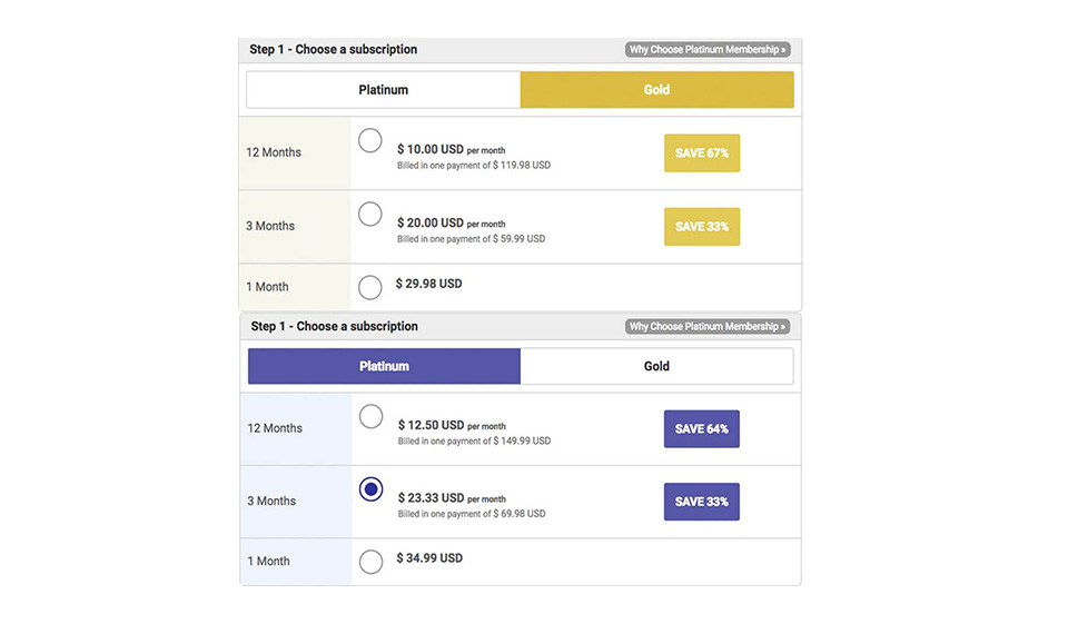 Tarifas de planes de suscripción