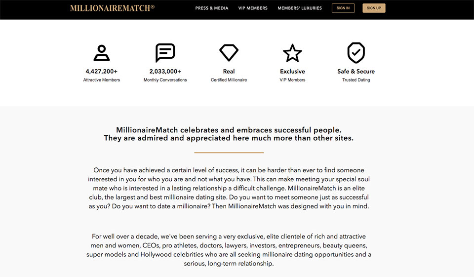 Revisión de MillionaireMatch: ¿es un lugar confiable para encontrar una combinación perfecta?