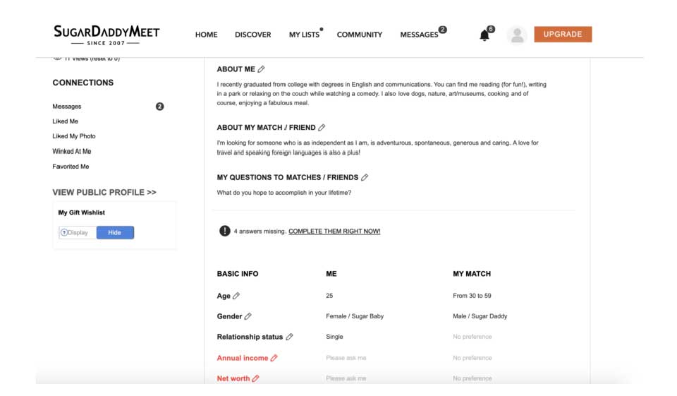Función de búsqueda del sitio web SugarDaddyMeet