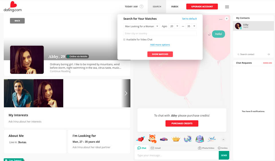 Emparejar y chatear en Dating.com