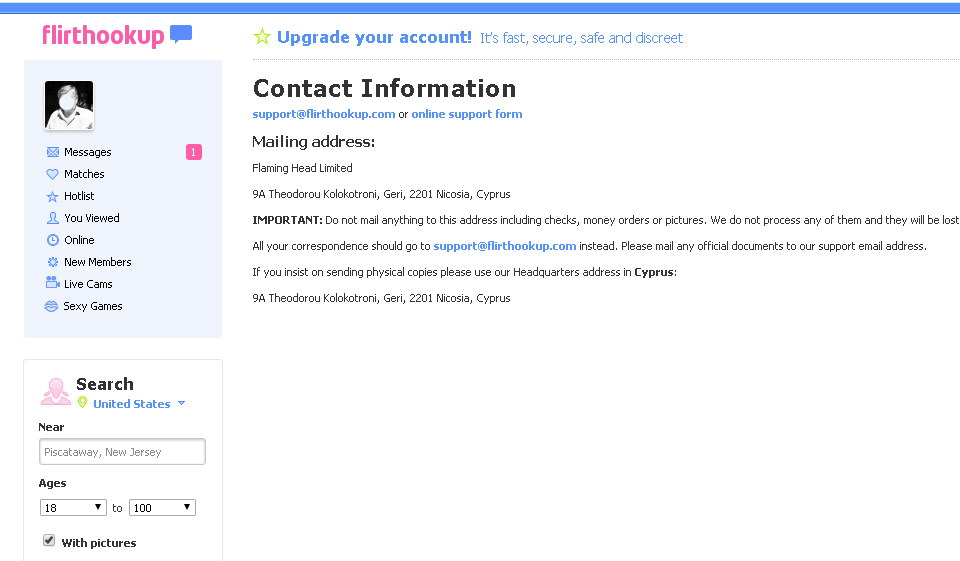 Opciones de suscripción en FlirtHookUp