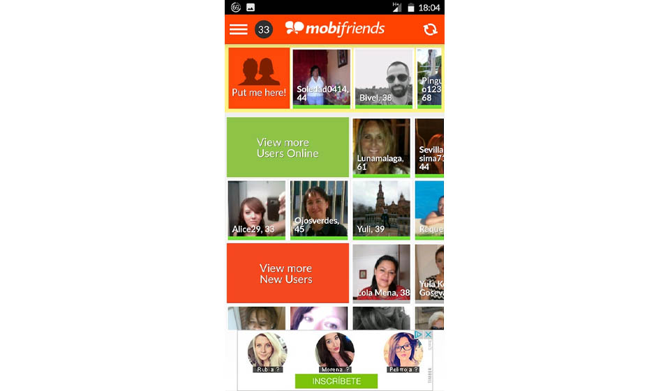 Opción de búsqueda en Mobifriends