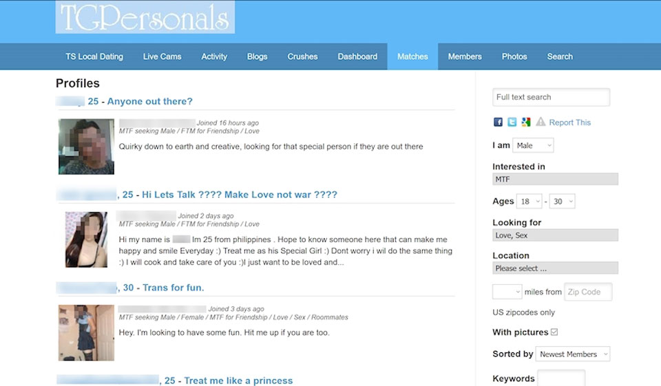 Función de búsqueda en TGPersonals