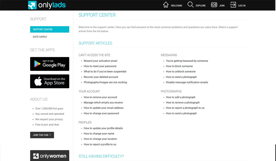 Opciones de OnlyLads