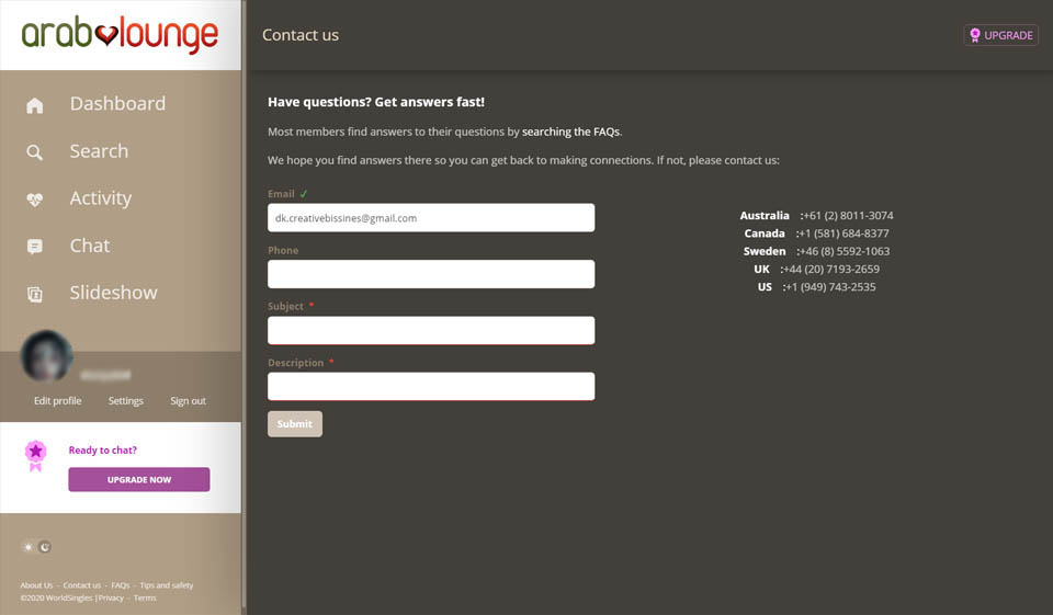 Coincidencia y chat de ArabLounge
