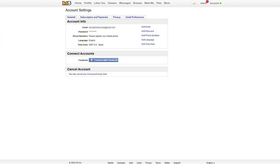 Opciones de membresía de Hi5