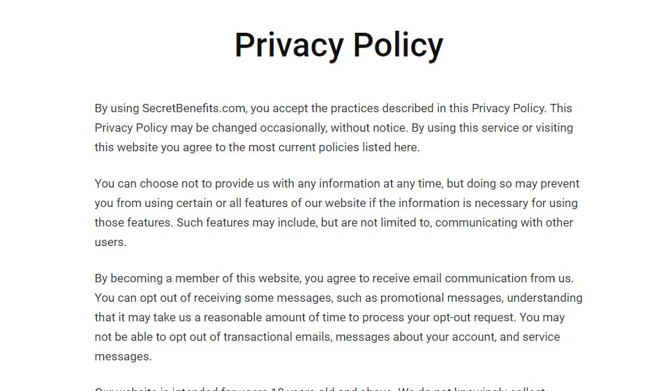 Beneficios secretos El proceso de registro y el perfil de usuario